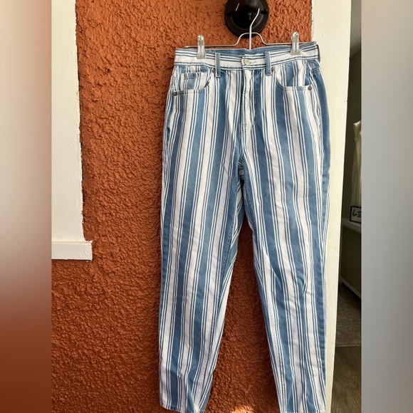 American Eagle Mom Jean High Rise Size 4 Striped Skinny - Picture 1 of 5
